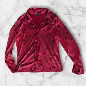 Urban apparel maroon with black velvet accent floral blouse